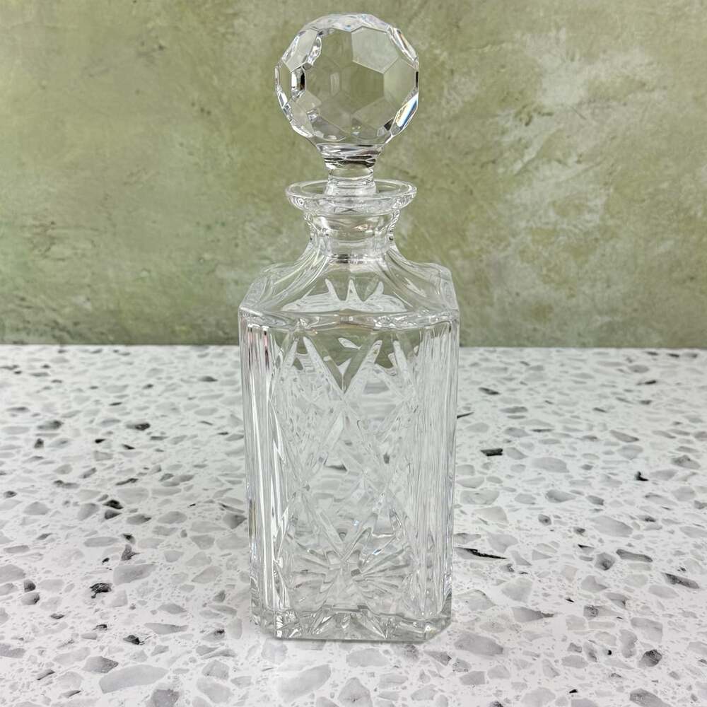 Atlantis Cut Crystal Square Decanter With Faceted Stopper